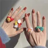 Eheringe Transparentes Harz Acryl Geometrisches Herz Bunte Cartoon Für Frauen Mädchen Candy Farbe Handbemalte Knuckle Ring Schmuck
