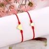 Charmarmband 2 st/set rostfritt stål hjärtarmband justerbart flätat rep röd sträng för kvinnor mor dotter smycken gåvor
