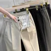 Pantaloni da uomo Autunno Inverno Pantaloni da uomo Pantaloni da lavoro spessi Elastico in vita Classico Grigio Marrone Pantaloni formali coreani dritti in lana Maschile 27-38 230131