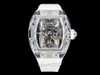 Sport Tourbillon Men tittar p￥ RM27-02 All-Carbon Fiber Case Sapphire Crystal Mirror Back Fast-roterande urverk fall ger upp till 52 timmars kraftlagring