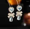 Dangle Earrings French Retro Elegant S925 Silver Needle Zircon Inlaid High-end Love Bow Drop Fashion Jewelry For Women