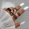 Anillos de clúster Jwer vintage gótico negro para mujeres niñas retro múltiples nudillos articulados anillo de dedo personalidad serpiente joyería de moda