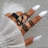 Ringos de cluster JWER VINTAGE GOTHIC Black Set for Women Girls Retro Multi Knuckle Jóias de Snake Jewelry Snake Jewelry Trendy