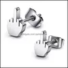 Stud Hip Hop Vertical Middle Finger For Women Men Punk Stainless Steel Anchor Earrings Piercing Rings Party Fashion Jewelry Gift 1 D Otgdh