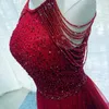 Party Dresses Burgundy Halter Beading Sleeveless Evening Dress Elegant Sequins A-Line Backless Floor-Length Formal Gown Woman B738