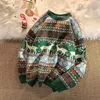 Damenpullover Damen-Pullover mit Rundhalsausschnitt, lockerer Pullover mit Weihnachtsmotiv, Jacquard-Langarmpullover für Mode 2023