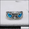 Band Rings Charm Vintage Cute Men And Women Simple Design Owl Ring Sier Color Engagement Wedding Jewelry Gifts Drop Delivery Dhf2Z