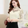 Women's TShirt Women Lace Embroidery Diamond Blouses Female Highnecked Plus Velvet Thickened Bottomed Shirt Long Sleeved Warm Tops Autumn 230131