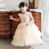 Girl Dresses Princess Champagne Formal Children Party Elegant Kids Gowns Sequins Tulle Cake Wedding Birthday First Communion Dress