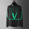 Herrklänningskjortor Big V Rhinestones Slim Long Sleeve Shirt Trend Lapel S Casual Social Club Outfits Black White Men2292