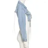 Blouses voor dames Haoohu Blue Jean Jaket voor vrouwen lange mouw jas drop lady streetwear sexy tassel ketting backless denim jas urban