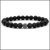 Charm Bracelets Natural Stone Bracelet Men Micro Pave For Women Jewelry Black Bead Drop Delivery Dhzoj