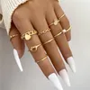 Cluster Rings Vagzeb Fashion Heart Set Gold Color Hollow Chain Opening Women Finger Ring For Girl Lady Party Wedding Jewets Gifts