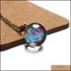 Pendant Necklaces Prettyuniverse For Women Vintage Solar System Galaxy Planet Double Sided Glass Necklace Ball Drop Delivery Jewelry Dhi1M