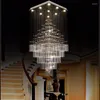 Chandeliers Modern LED Rectangular Crystal Chandelier Lamps Stairs Hanging Pendant Fixtures For Villa El Mall With AC110-240v