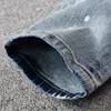 Herr jeans sokotoo streetwear crystal bläck målade rippade jeans mode ljus blå hål mager stretch denim blyerts byxor 230131