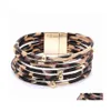 Link Cadeia de pulseiras de couro de leopardo para mulheres MTILAYER PU PULHA PULHA DE PULHELA DE PULHELA DE PULHA DE PULHA DE PULHA DE PULHA COM JOIXAS DE FUNDA MAGNÉTICA DR DH9MV