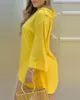 Kvinnors tvåbitar byxor Kvinnor Plain Bell Sleeve Vneck Long Casual Loose Top Shorts Set Summer Solidwar Suit Set 230131