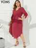 Plus size Dresses YOINS Elegant Party Dress Autumn Long Sleeve Zipper Solid Casual Midi Vestidos High Elastic Waist V Neck Size Robe 4XL 230130