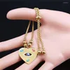 Link Bracelets Stainless Steel Turkey Eye Heart Charm Women/Kids Gold Color Islam Beads Jewelry Pulseira Feminina B5209S01