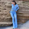 Women's Tracksuits Women Tracksuit Long Sleeve Zipper Hooded Crop Sweater Skinny Pants Suit Y2K Knitted Sweatshirt 2 Piece Sets Womens Outfits 230131