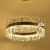 Ljuskronor Golden Crystal Chandelier Deluxe Living Room Light Round LED rostfritt stål dekorativt