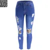 European and American high-end jeans high-waisted elastic jeans pencil leggings worn patch patchwork 9136