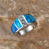 Anneaux de mariage mystique bleu opale de feu pour femmes hommes couleur argent blanc Zircon bandes bague de fiançailles de mariée femme mâle bijoux