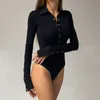 Women's Jumpsuits Rompers CNYISHE Sexy Bodysuit Women Black Long Sleeve Buttons Jumpsuit Casual Onepieces Bodysuits Catsuit Overalls 230131