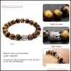 Beaded Strands 10mm naturliga stenp￤rlor armband tiger ￶gon Buddha huvud m￤n b￶n lava rund elasticitet rep armband f￶r kvinnor dr ota3r