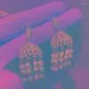 Kolczyki Dangle Vintage moda kształt sześcienny cyrkon cZ perł dla kobiet Nigerian Bridal Wedding Party luksusowa biżuteria