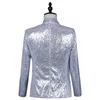 Herrdräkter blazers silver paljett blazer män märke sjal krage singel knapp mens kostym jacka glänsande rutiga paljetter fest dans scen kostym homme 230130