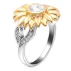 Wedding Rings UFOORO Jewelry Ring For Woman Silver Color Cute Gold Sunflower Multicolor Crystal Gift Women Drop