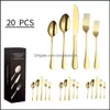 Dinnerware Sets 20Pcs Cutlery Set Stainless Steel Colorf Mticolor Western Food Steak Knife Sierware Rose Gold Kitchen Accessories Dr Dhgmv