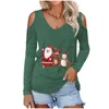 T-shirts pour femmes Chemise pour femme Père Noël Imprimé Col en V Sangle Épaule Froide Tunique Doux Long Haut Élégant