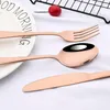 Dinnerware Sets Western Mirror Blue 4Pcs Tableware Set Stainless Steel Cutlery Portable Silverware Knife Fork Tea Spoon Flatware