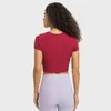 L371クロップドクルーネックTシャツヨガトップヌードセンス半袖シャツバター柔らかいランニングタイトフィットスウェットシャツの女性シャツスポーツティー