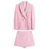 Zweiteilige Dres Sweet Pink Zweireihige Plaid-Textur-Blazer-Mantel-Jacken-Mode-Damen-High-Street-Rock-Outwear-Sets 230131