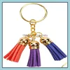 Keychains Lanyards läder Tassel Keychain 150 st nyckelring med kedja öppna hoppringar diy för hantverk levererar smycken som gör w61f dh9vm