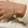 Link Bracelets Fashion Double Pearl Pendant Bracelet For Women Delicate Elegant Jewellery Hip Hop Party Girl 2023 Jewelry