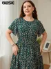 Plus size Dresses GIBSIE Size Ditsy Floral ONeck Ruffle Hem Dress Women Holiday Boho Summer Short Sleeve Elastic Aline Casual Long 230130