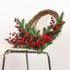 Decorative Flowers Simulation Christmas Pine Cones Wreath Red Berries Door Arrangement Hanging Pendent Leaves Garland For Bar Wedding