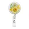 10 pc's/lot mode sleutel ringen verpleegkundige accessoires ronde vorm gedroogd blad bloem plastic id badge reel geperste bloemen hars badge houder werk badge cadeau