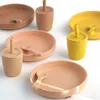 Tazas Platos Utensilios Silicona de grado alimenticio Aparato de comedor Alimentación Platos de comida sólida Platos de ventosa Taza para sorber Botella de agua Cucharas Vajilla para niños 230130