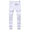 Mäns jeans Godlikeu White Mens rippade nödställda svart Skinny denim Hip Hop -knappsträcka byxor 230131