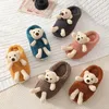 Slippers Women Winter Warm Home Indoor Hairy Fuzzy Bear Cute Slides Female Cartoon Soft Sole Shoes