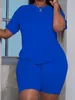 Survêtements grande taille pour femmes LW deux pièces ensemble costume d'été haut à manches courtes et pantalon ensemble décontracté femmes vêtements de sport Slim 230130