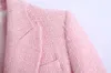 Zweiteilige Dres Sweet Pink Zweireihige Plaid-Textur-Blazer-Mantel-Jacken-Mode-Damen-High-Street-Rock-Outwear-Sets 230131