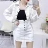 Arbeitskleider Denim Frauen Set 2023 Mode Langarm Kurzarm Jacke Top Sexy Gesäß Cowboy Rock 2 Stück NZ016