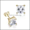 Stud Square Cz Zircon Boucles D'oreilles Pour Femmes Hommes 5Mm8Mm Petit Sier Rose Couleur Boucle D'oreille Minimaliste Conception Partie Bijoux Drop Delivery Dhn9G